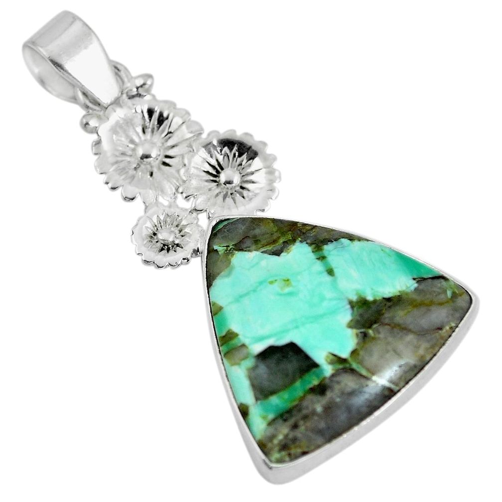 Natural green variscite 925 sterling silver pendant jewelry d28635