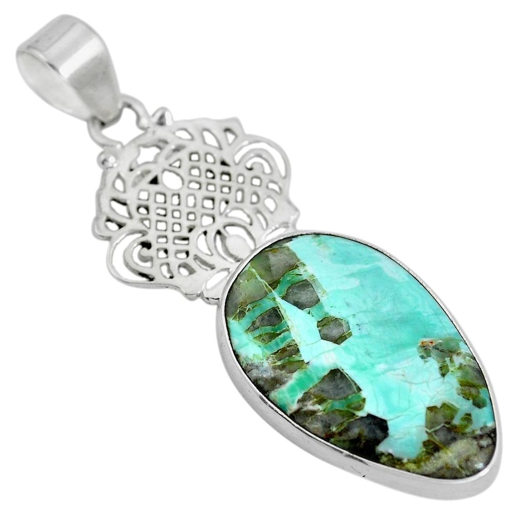 Natural green variscite 925 sterling silver pendant jewelry d28638