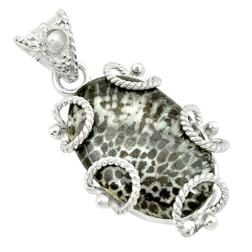 925 silver natural black stingray coral from alaska pearl pendant jewelry d2864