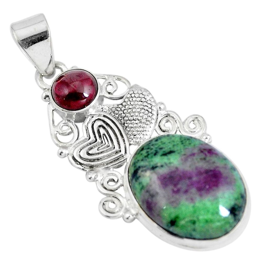 Natural pink ruby zoisite garnet 925 sterling silver pendant d28642