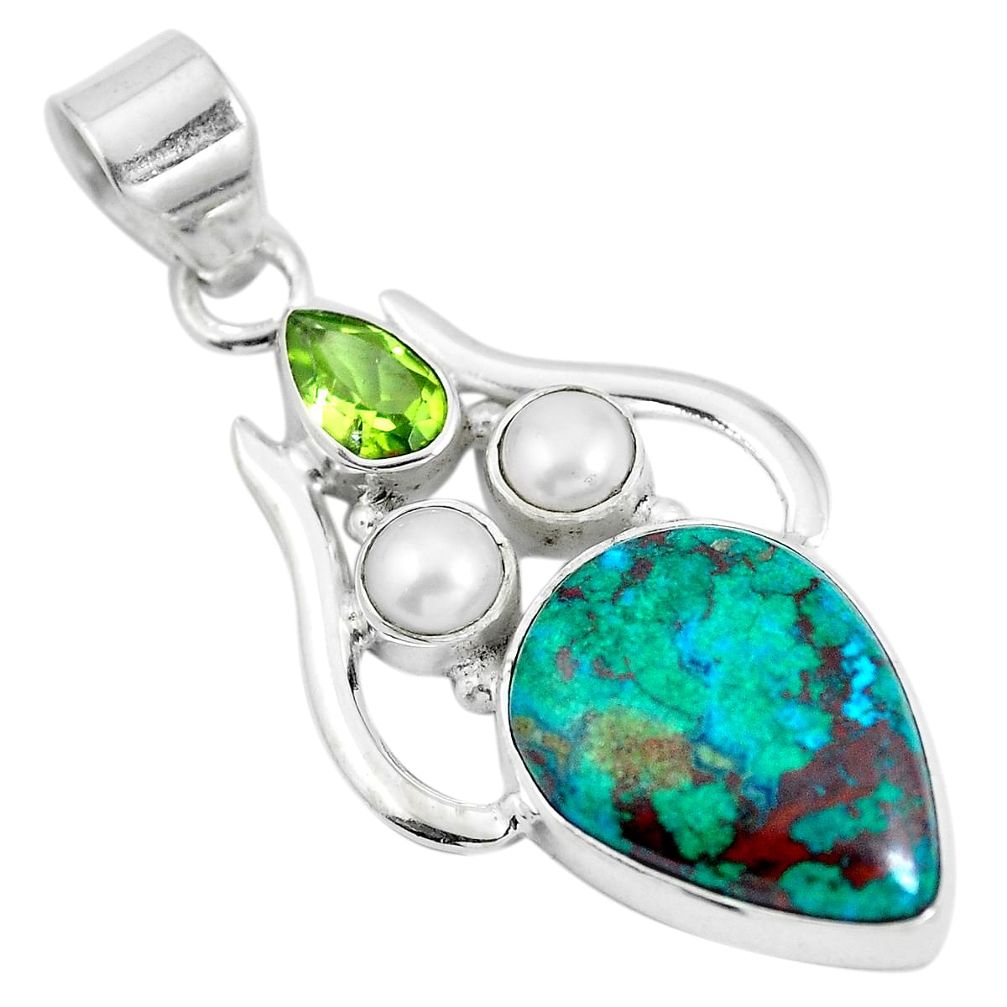 925 sterling silver natural green chrysocolla peridot pendant jewelry d28644