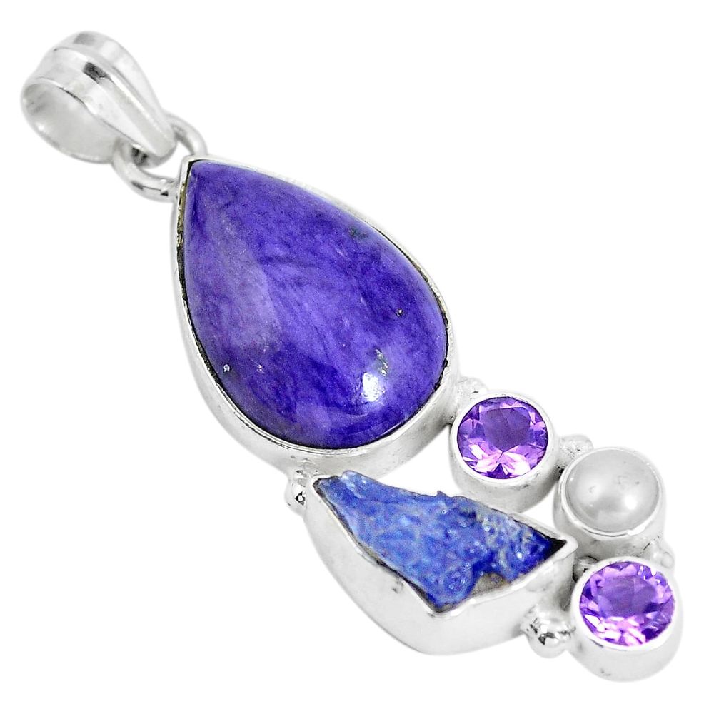 Natural purple charoite (siberian) 925 silver pendant jewelry d28649