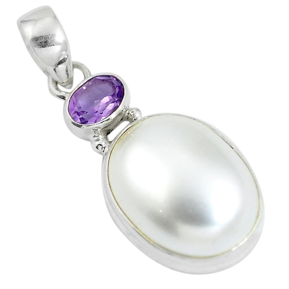 Natural white pearl amethyst 925 sterling silver pendant jewelry d28652