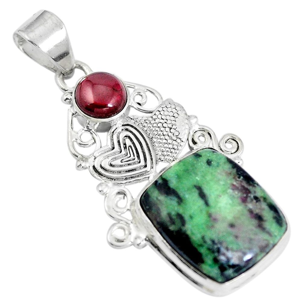 Natural pink ruby zoisite red garnet 925 sterling silver pendant d28654