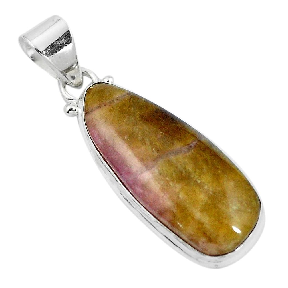 Natural pink bio tourmaline 925 sterling silver pendant jewelry d28663