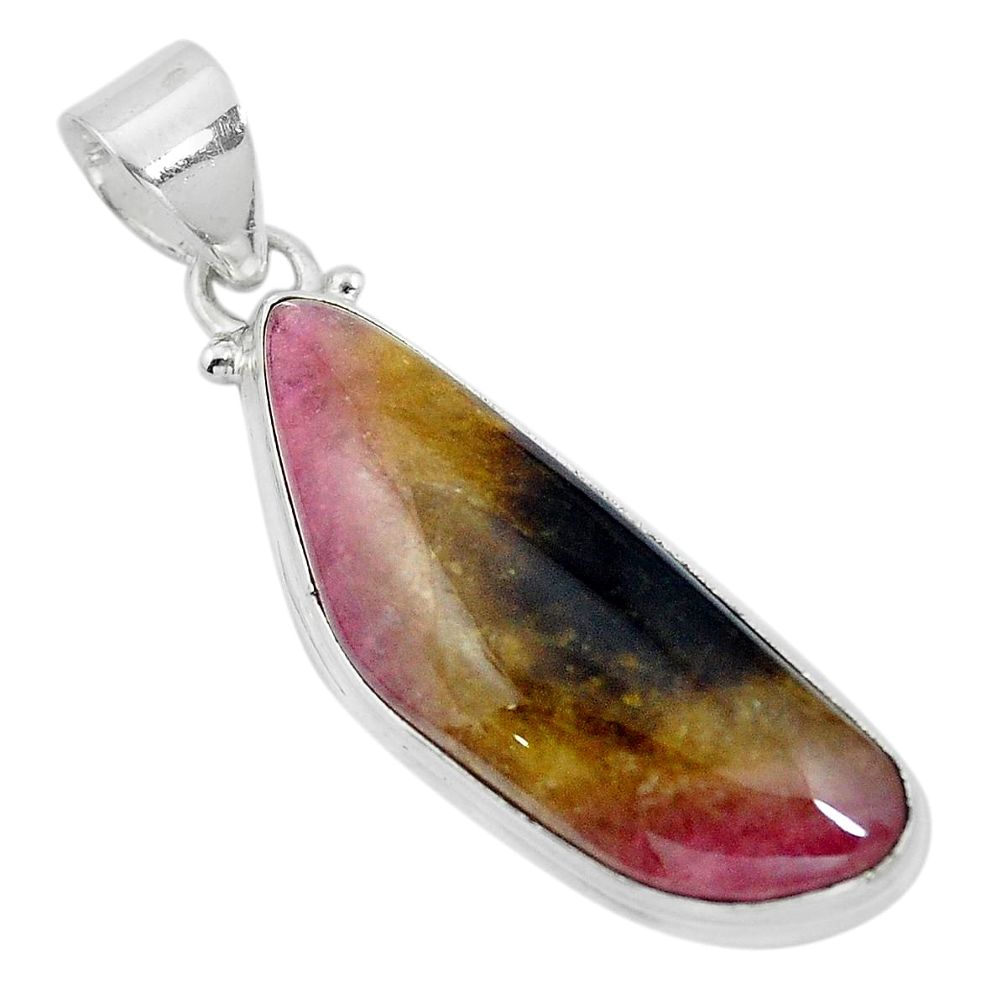 Natural pink bio tourmaline 925 sterling silver pendant jewelry d28667