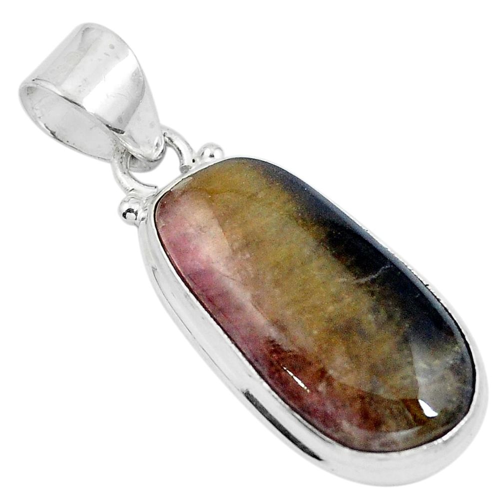 925 sterling silver natural pink bio tourmaline fancy pendant jewelry d28669