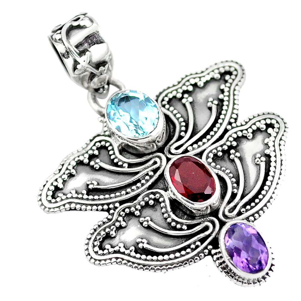 Natural blue topaz amethyst 925 sterling silver pendant jewelry d28682