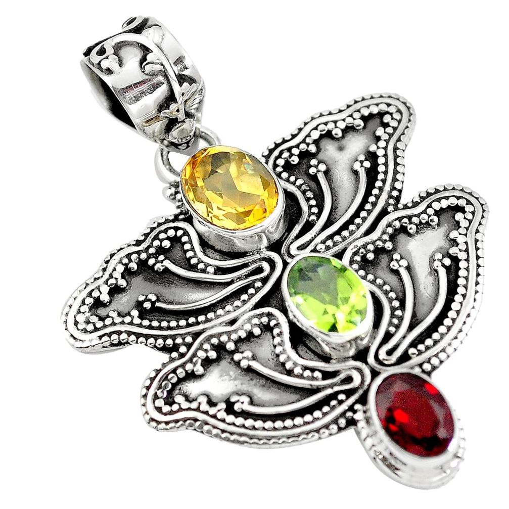 Natural yellow citrine garnet 925 sterling silver pendant jewelry d28686