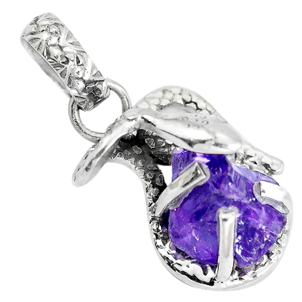 Natural purple amethyst rough 925 sterling silver snake pendant d28703