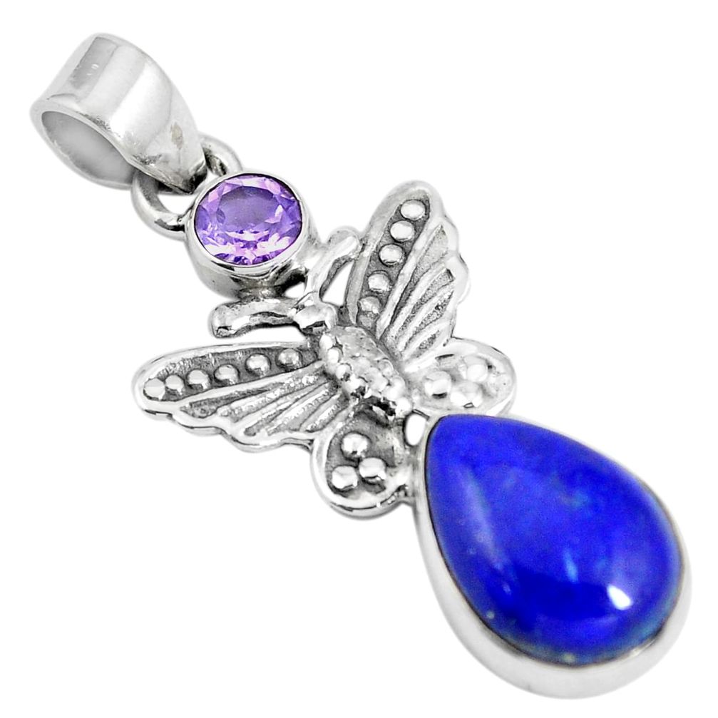 Natural blue lapis lazuli amethyst 925 silver butterfly pendant d28711