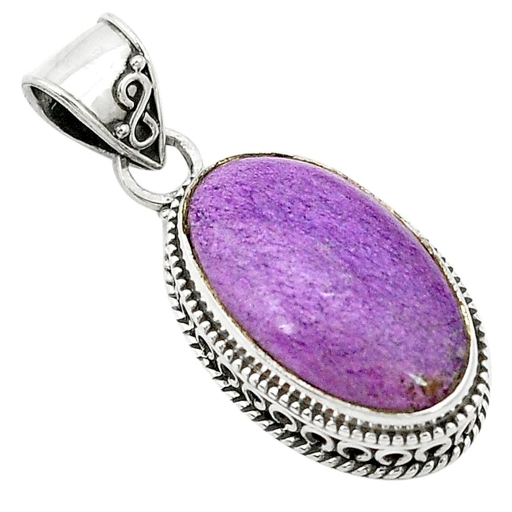 Natural purple purpurite in variscite oval 925 sterling silver pendant d2872