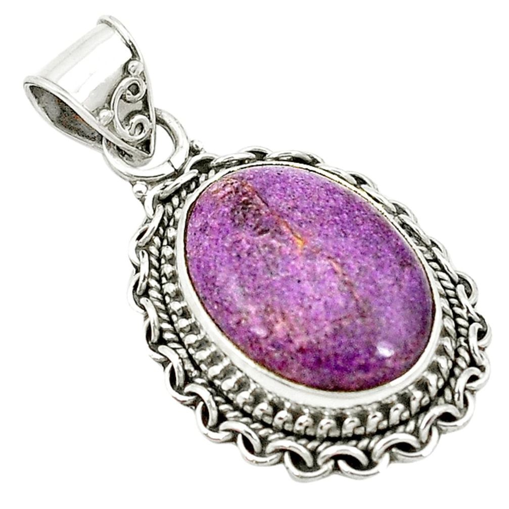 Natural purple purpurite in variscite oval 925 sterling silver pendant d2874