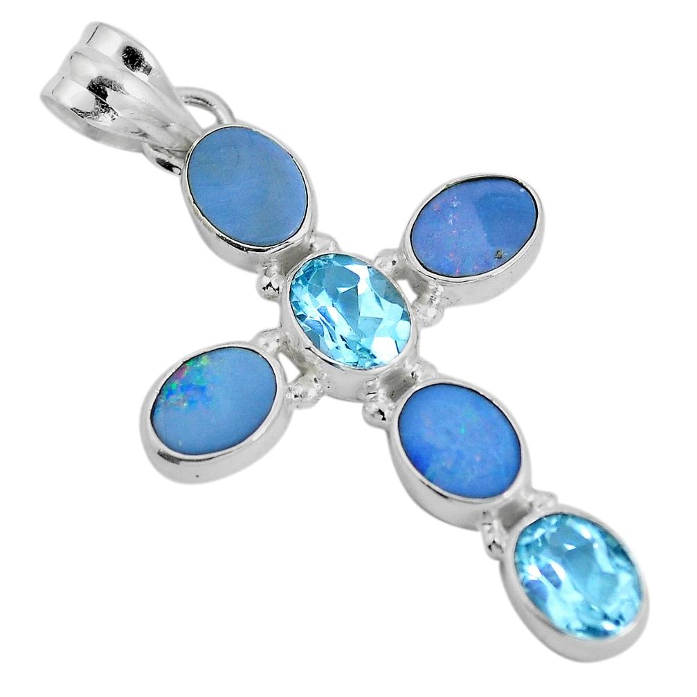 925 silver natural blue doublet opal australian holy cross pendant d28750