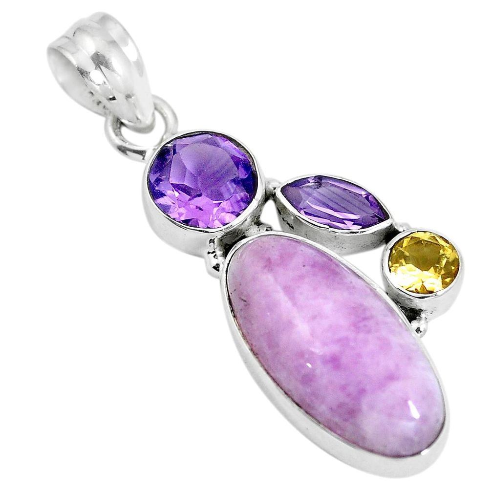 Natural pink kunzite amethyst 925 silver holy cross pendant d28756