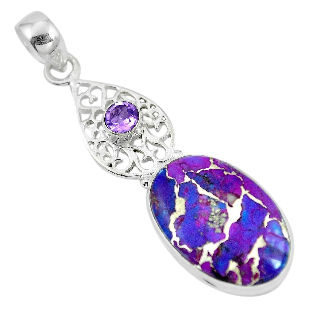 Purple copper turquoise amethyst 925 sterling silver pendant d28761