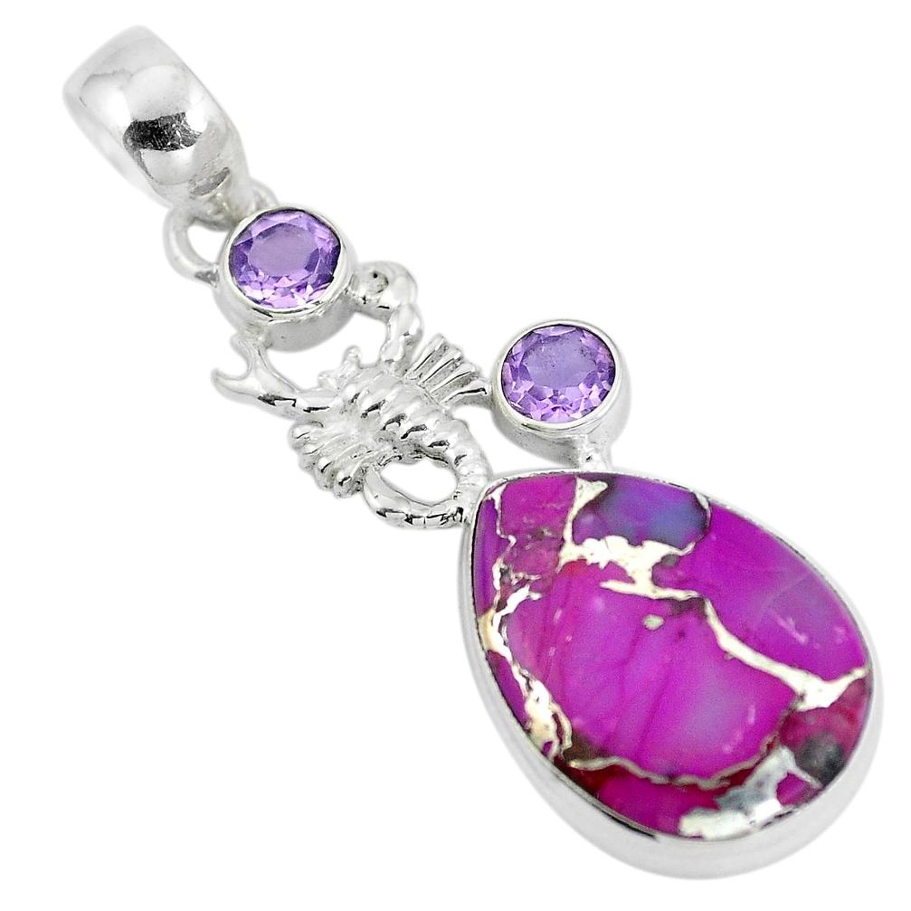 Purple copper turquoise amethyst 925 silver scorpion pendant d28764