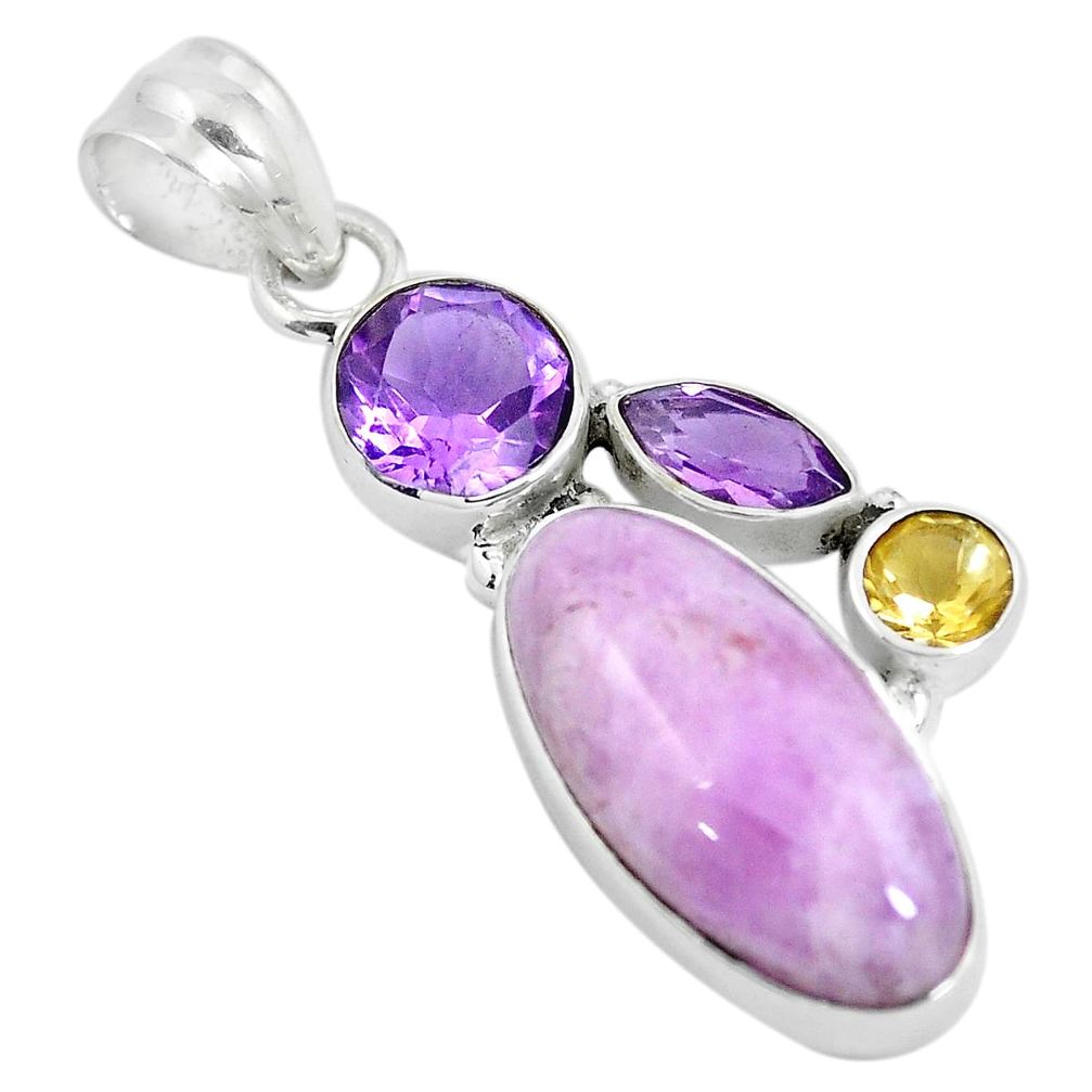 Natural pink kunzite amethyst 925 sterling silver pendant jewelry d28767