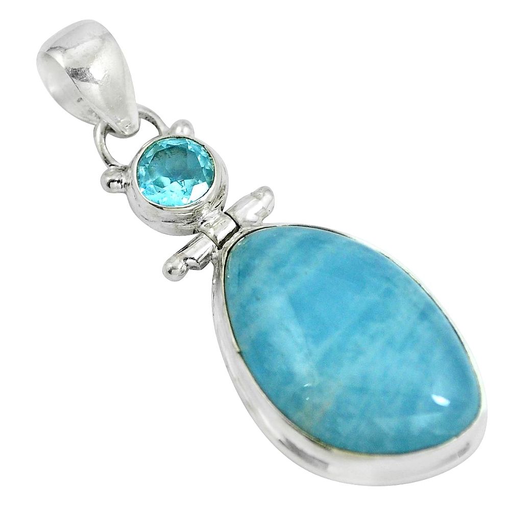 Natural blue aquamarine topaz 925 sterling silver pendant jewelry d28769