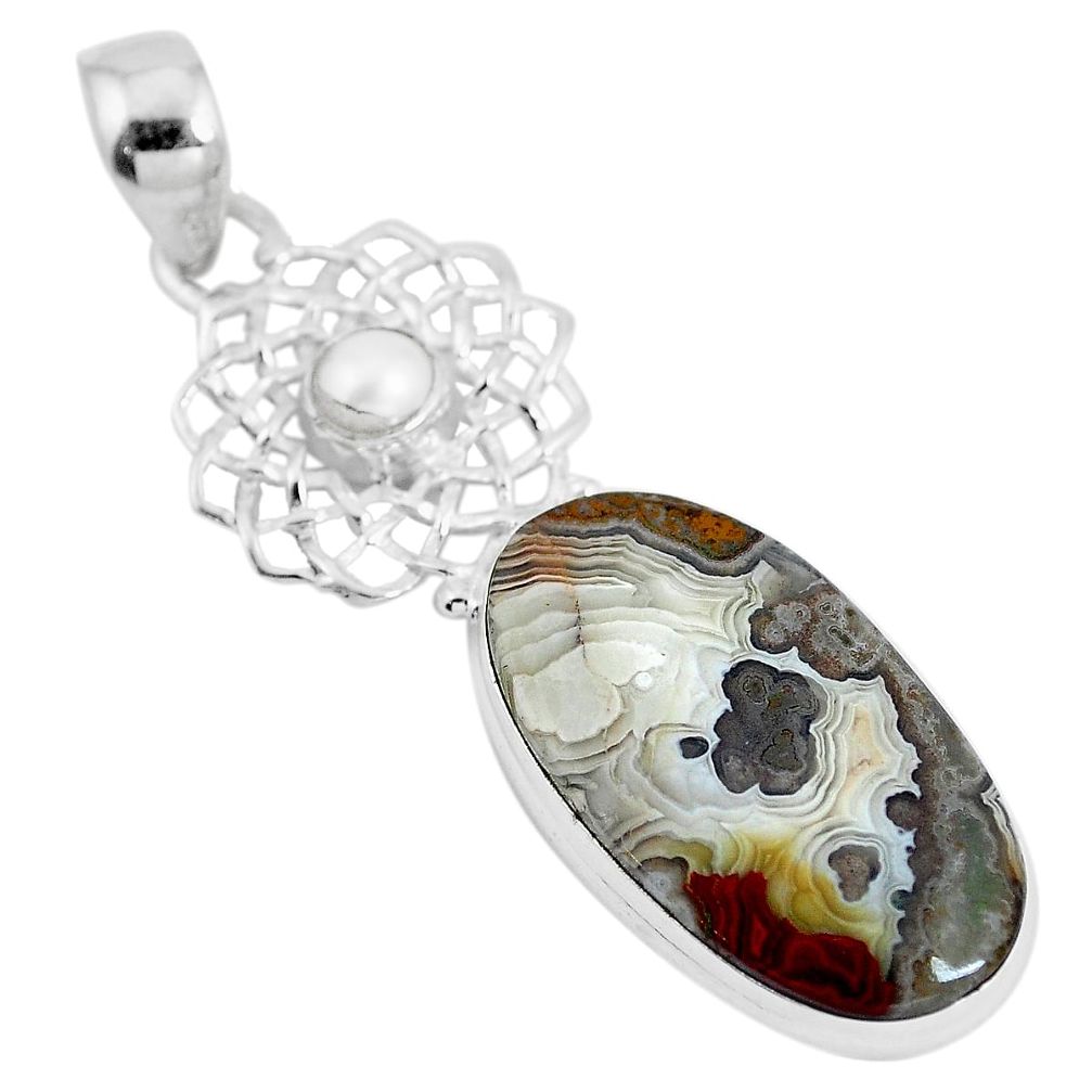 Natural multi color mexican laguna lace agate 925 silver pendant d28773