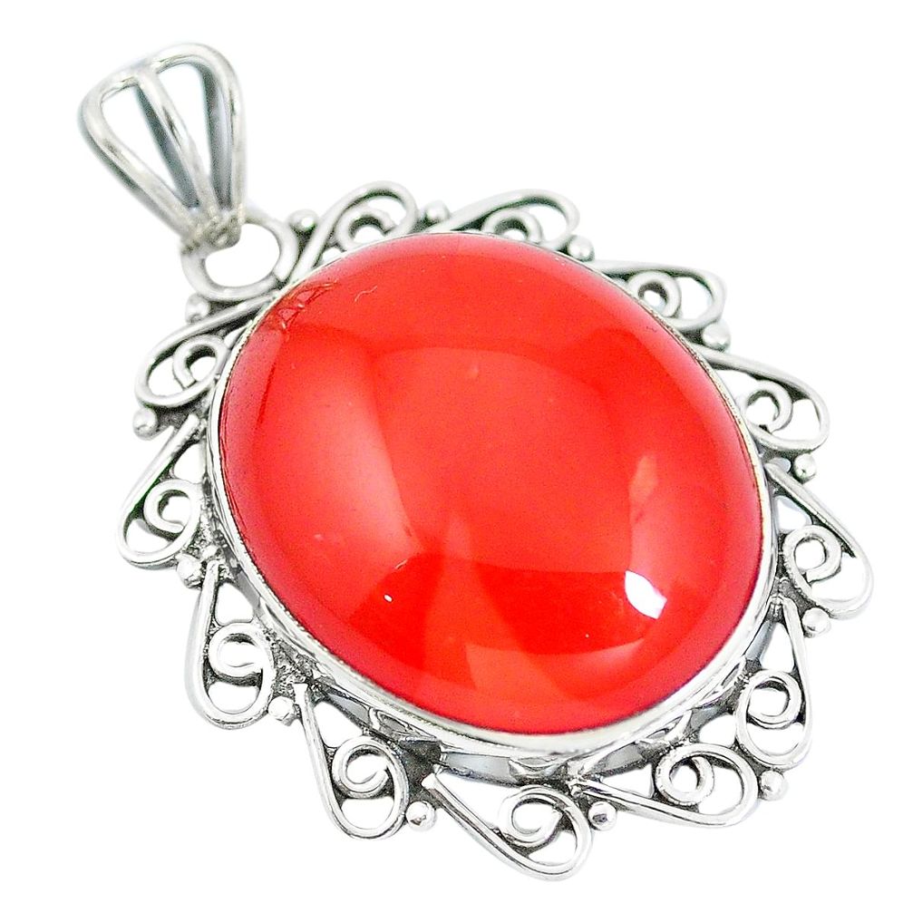 Natural orange cornelian (carnelian) 925 sterling silver pendant d28784