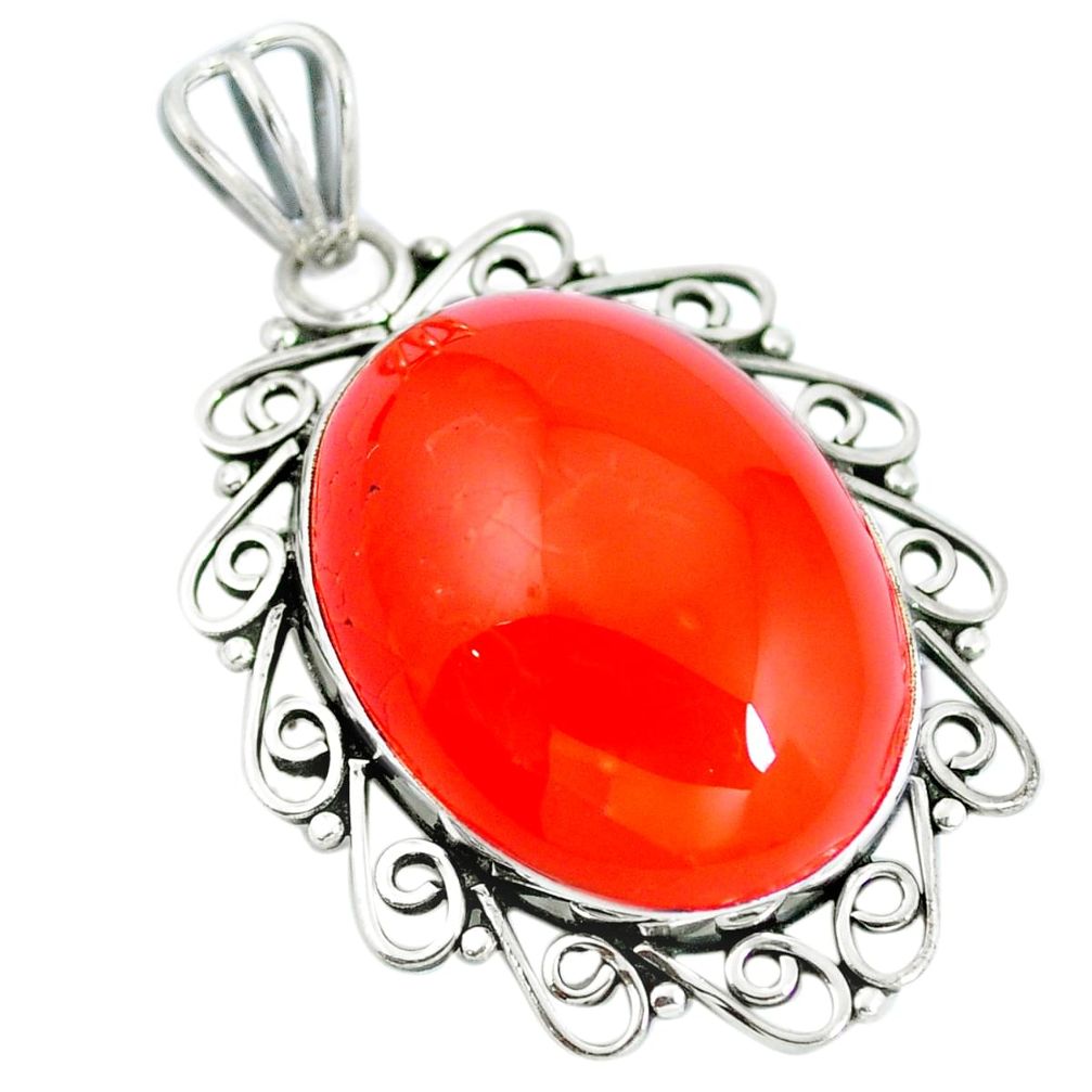 925 sterling silver natural orange cornelian (carnelian) pendant d28785