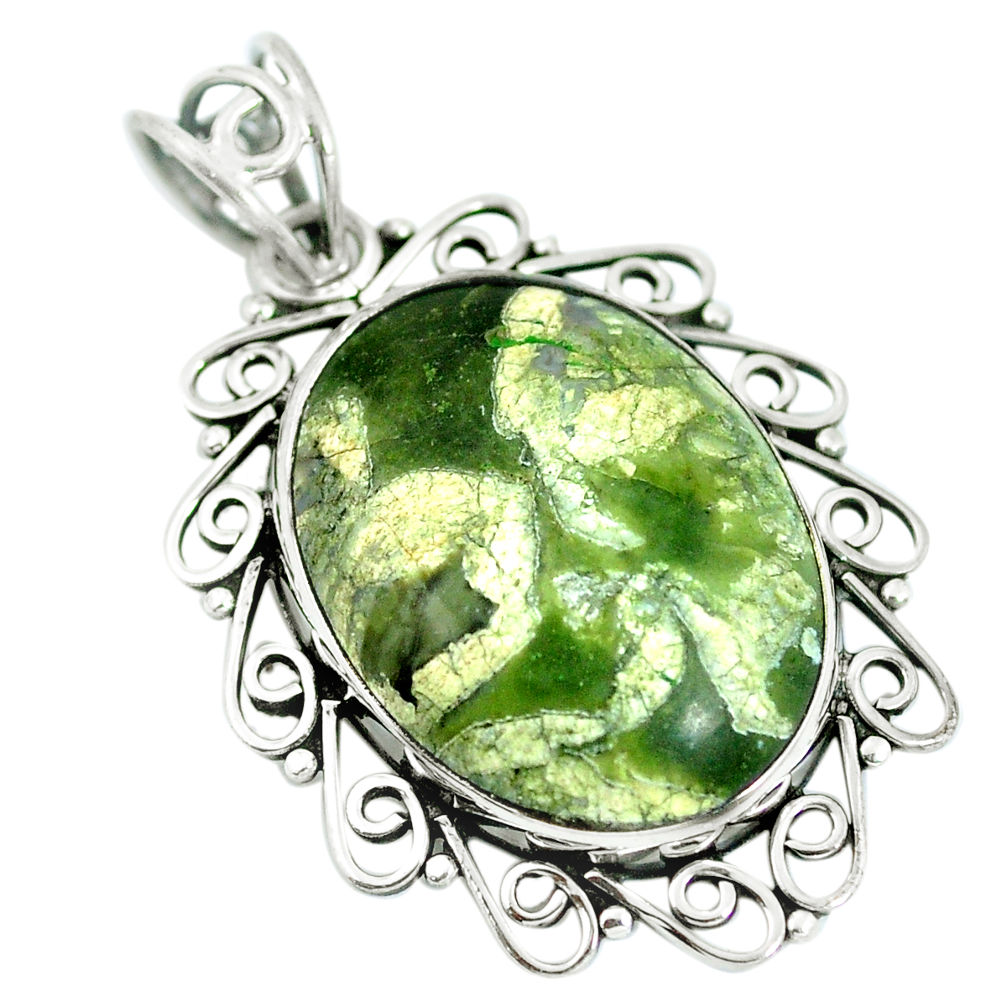 Natural green rainforest rhyolite jasper 925 silver pendant jewelry d28796