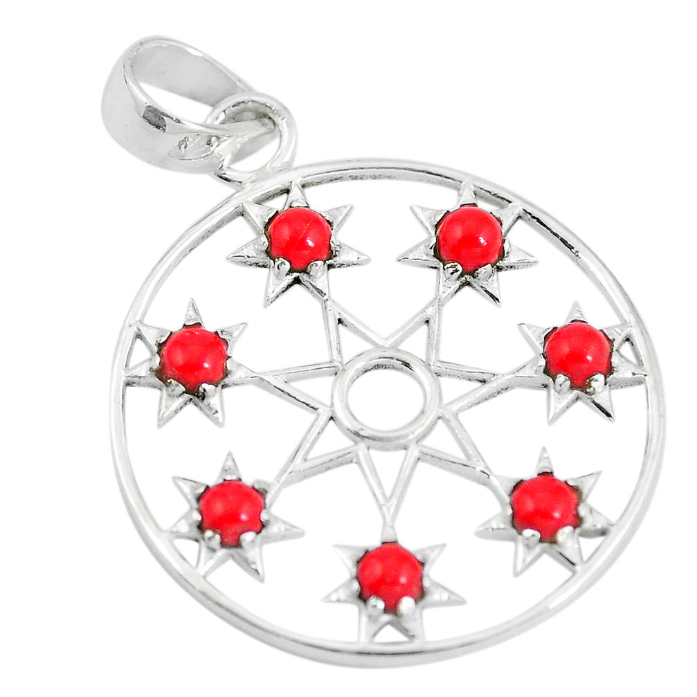 925 sterling silver red coral round shape pendant jewelry d28804