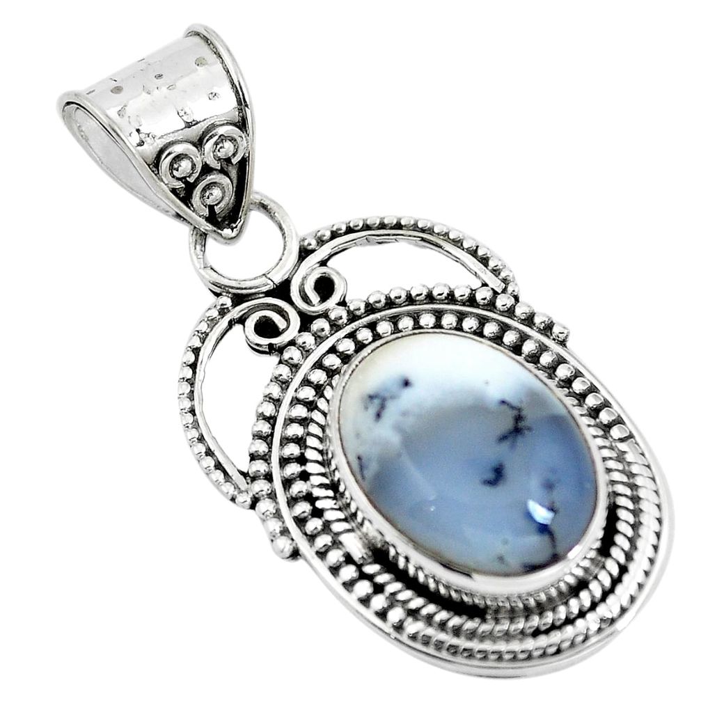 Natural white dendrite opal (merlinite) 925 silver pendant jewelry d28809