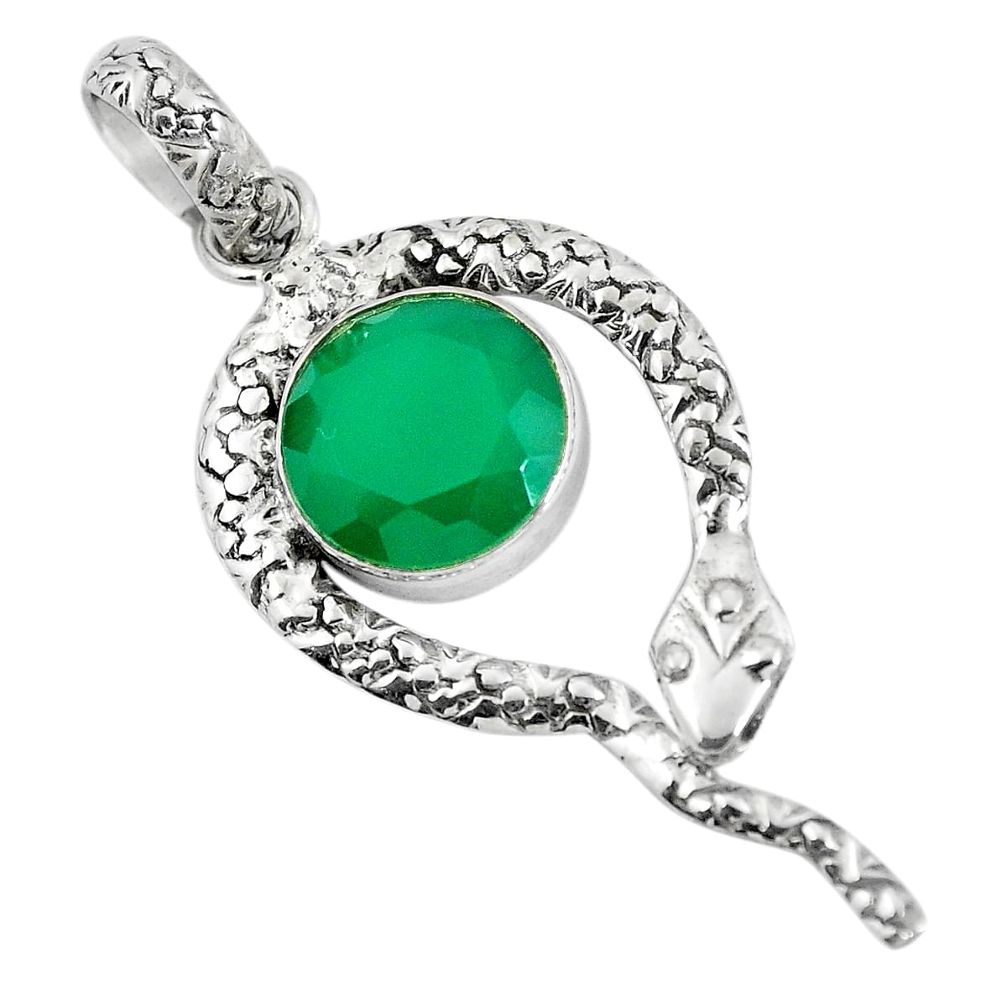 925 sterling silver natural green chalcedony snake pendant jewelry d28813