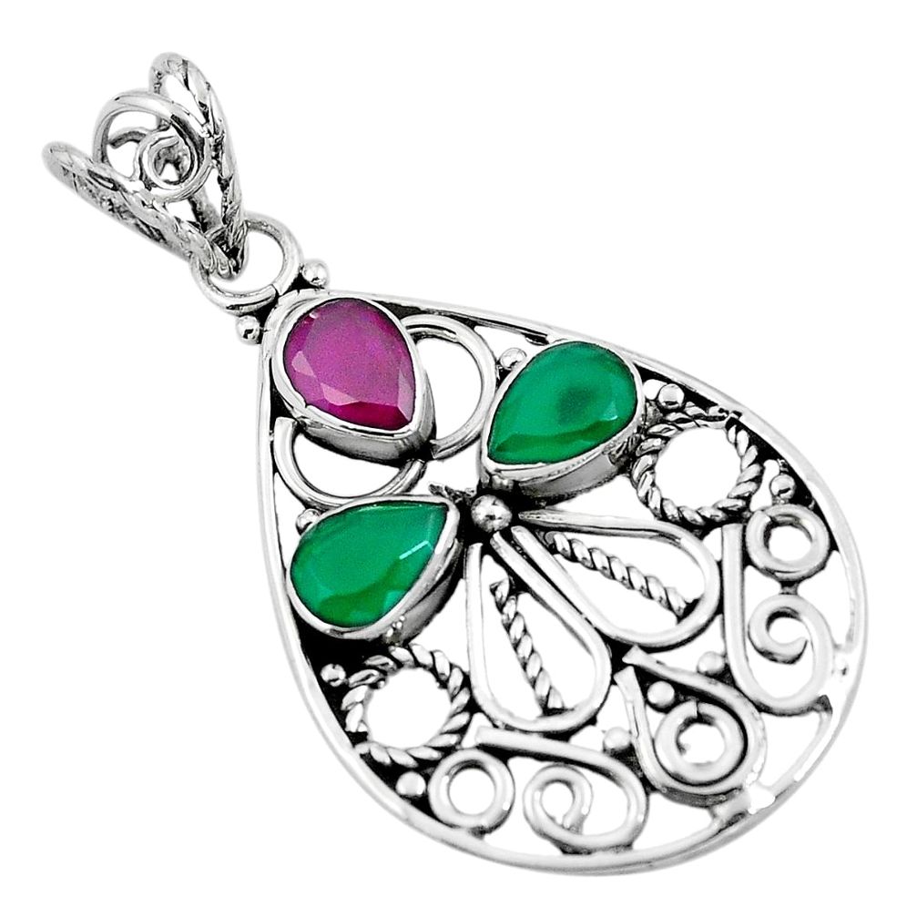 Red ruby emerald quartz pear shape 925 sterling silver pendant d28814