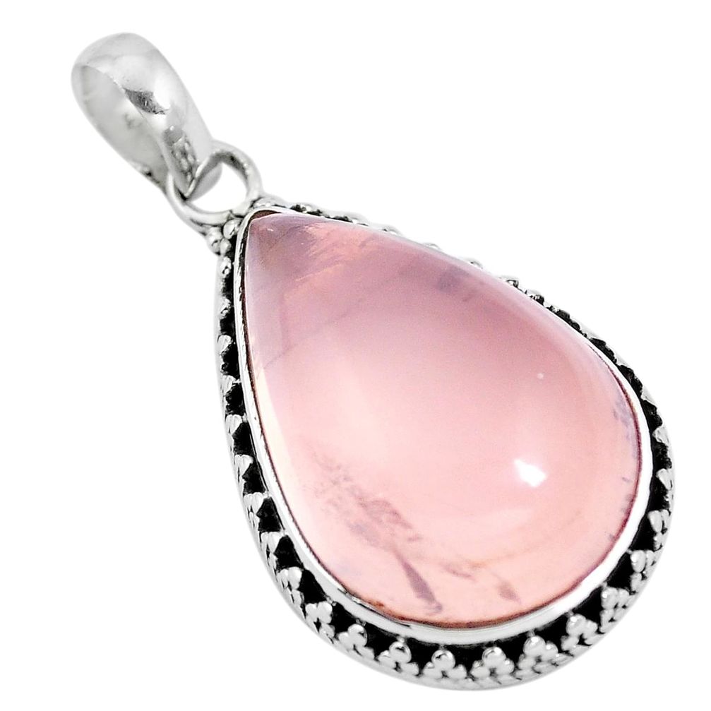 925 sterling silver natural pink rose quartz pear pendant jewelry d28820