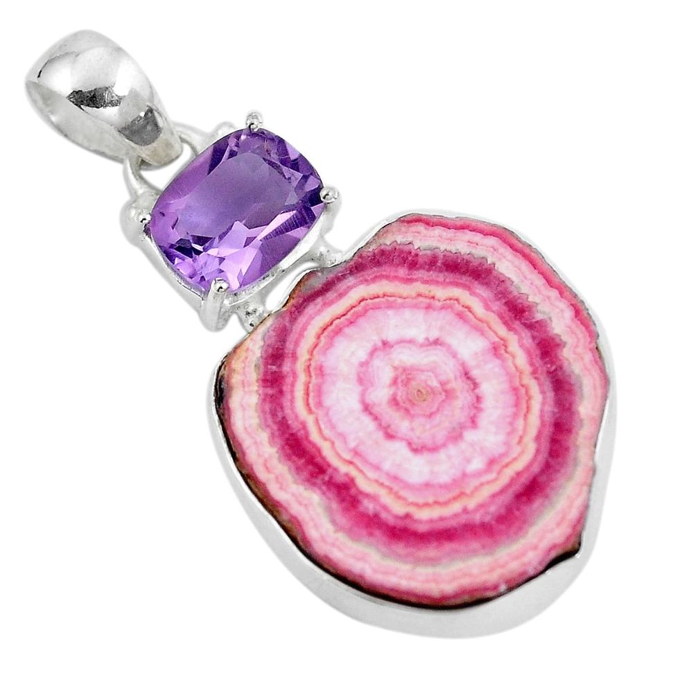 925 sterling silver natural pink rhodochrosite stalactite pendant d28840