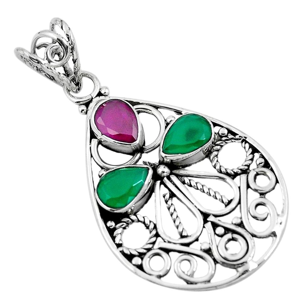 Red ruby green emerald quartz 925 sterling silver pendant jewelry d28845