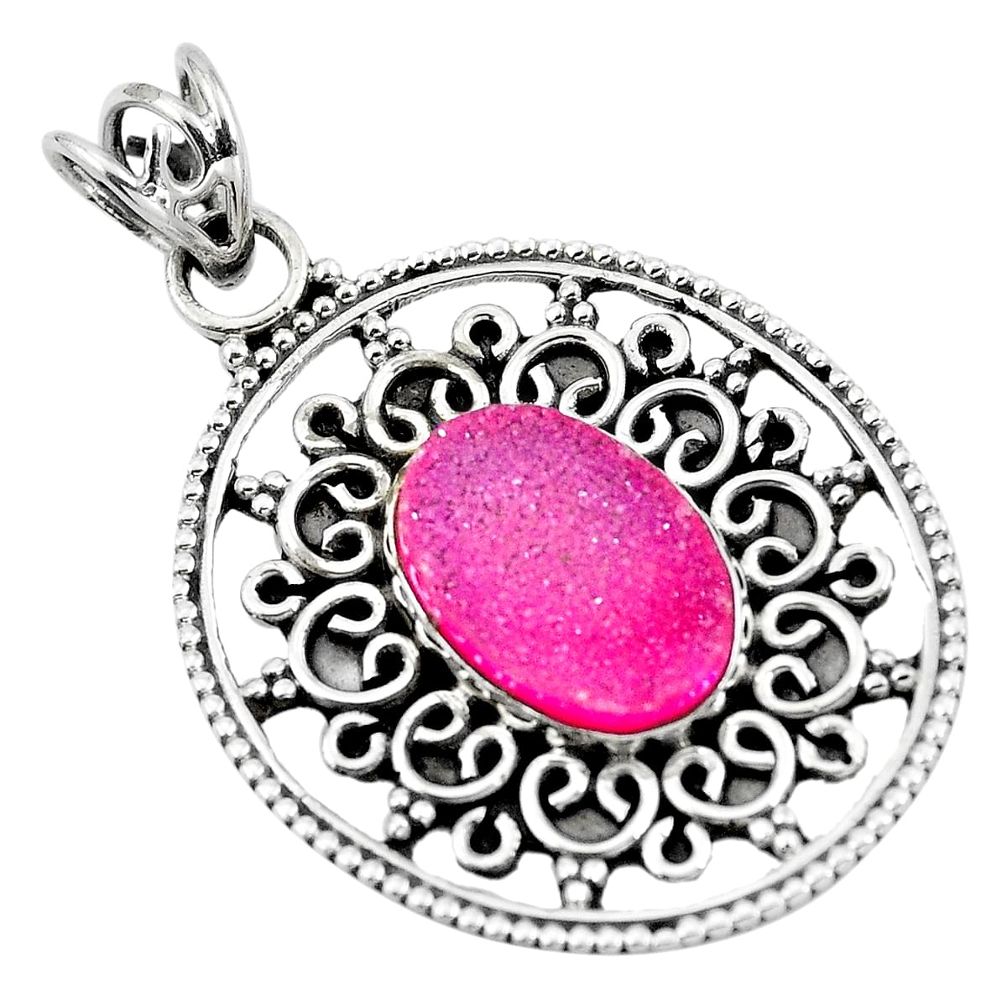 925 sterling silver pink druzy oval shape pendant jewelry d28851