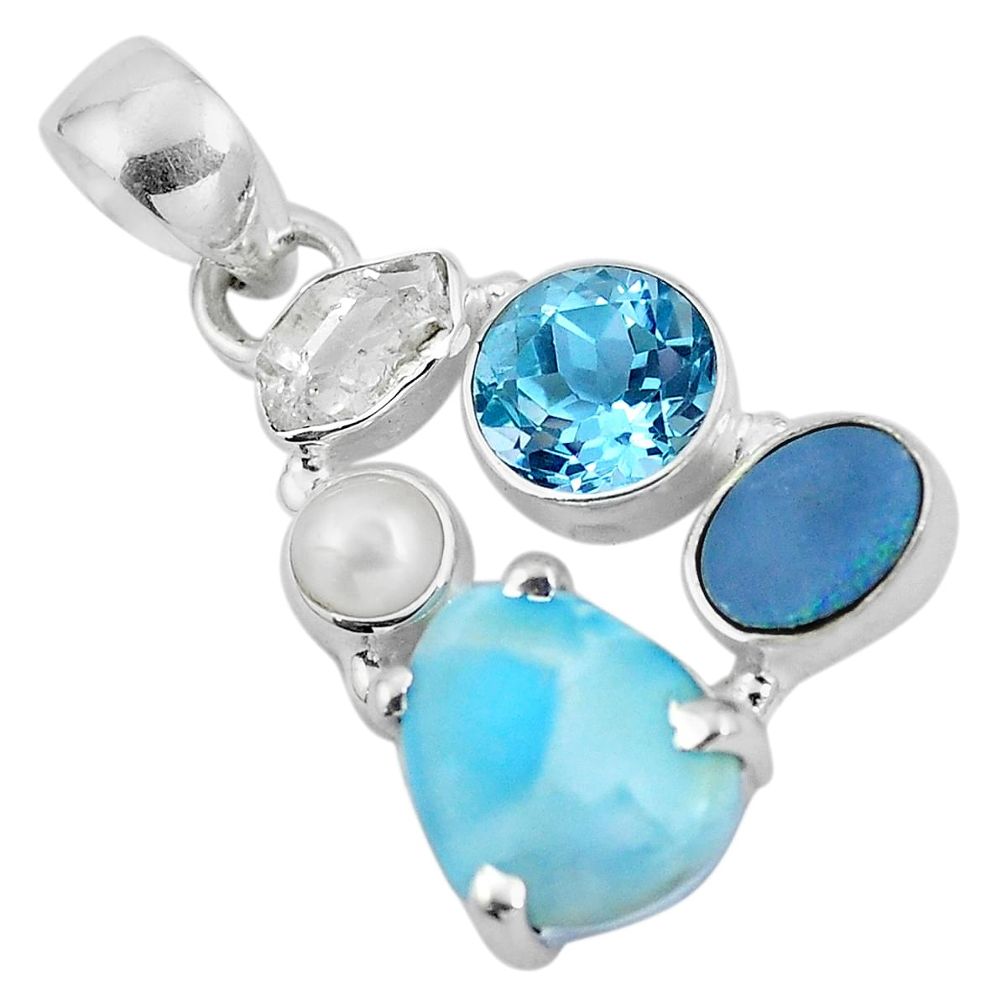 Natural blue larimar doublet opal australian 925 silver pendant d28854