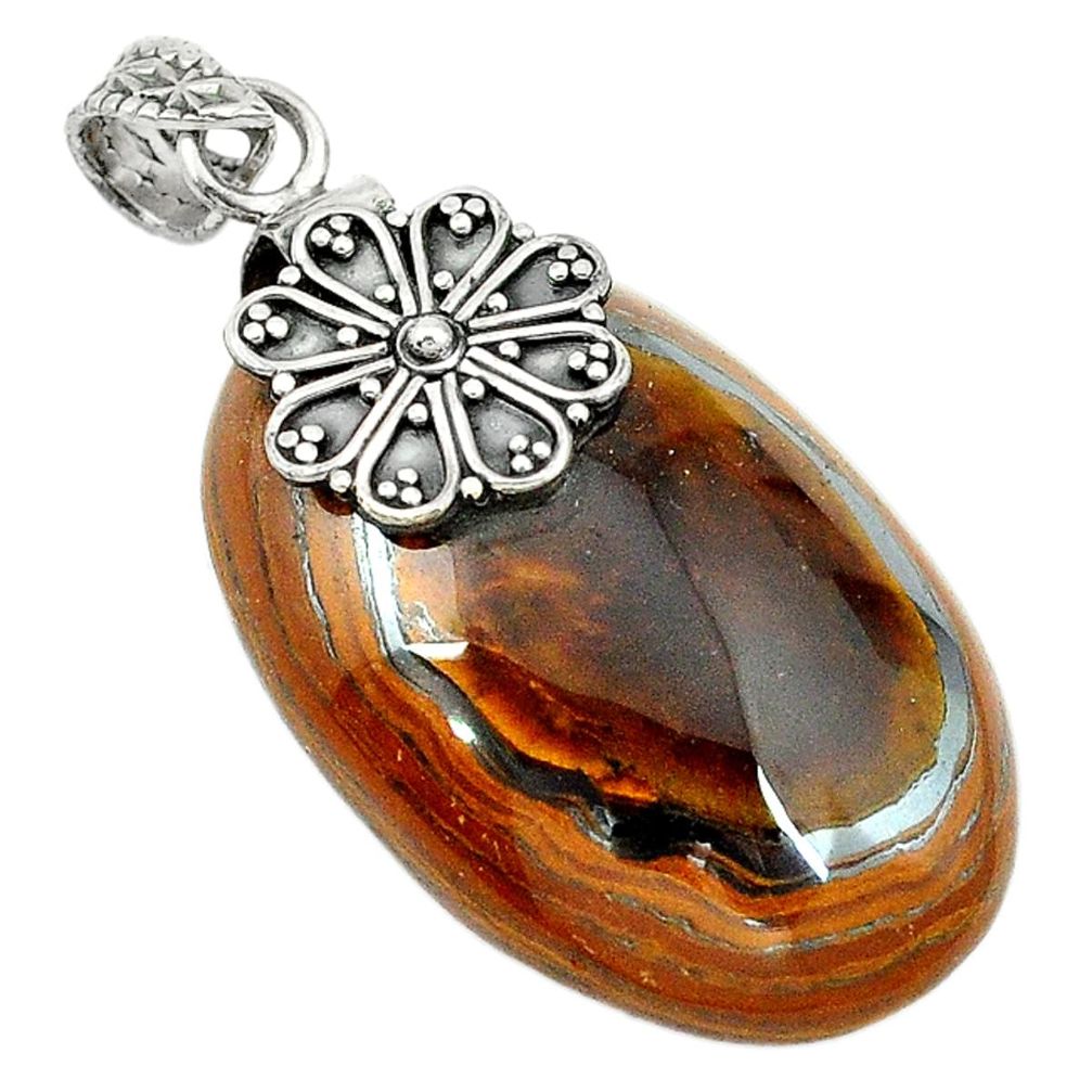 ver natural brown tiger's hawks eye oval pendant jewelry d2943