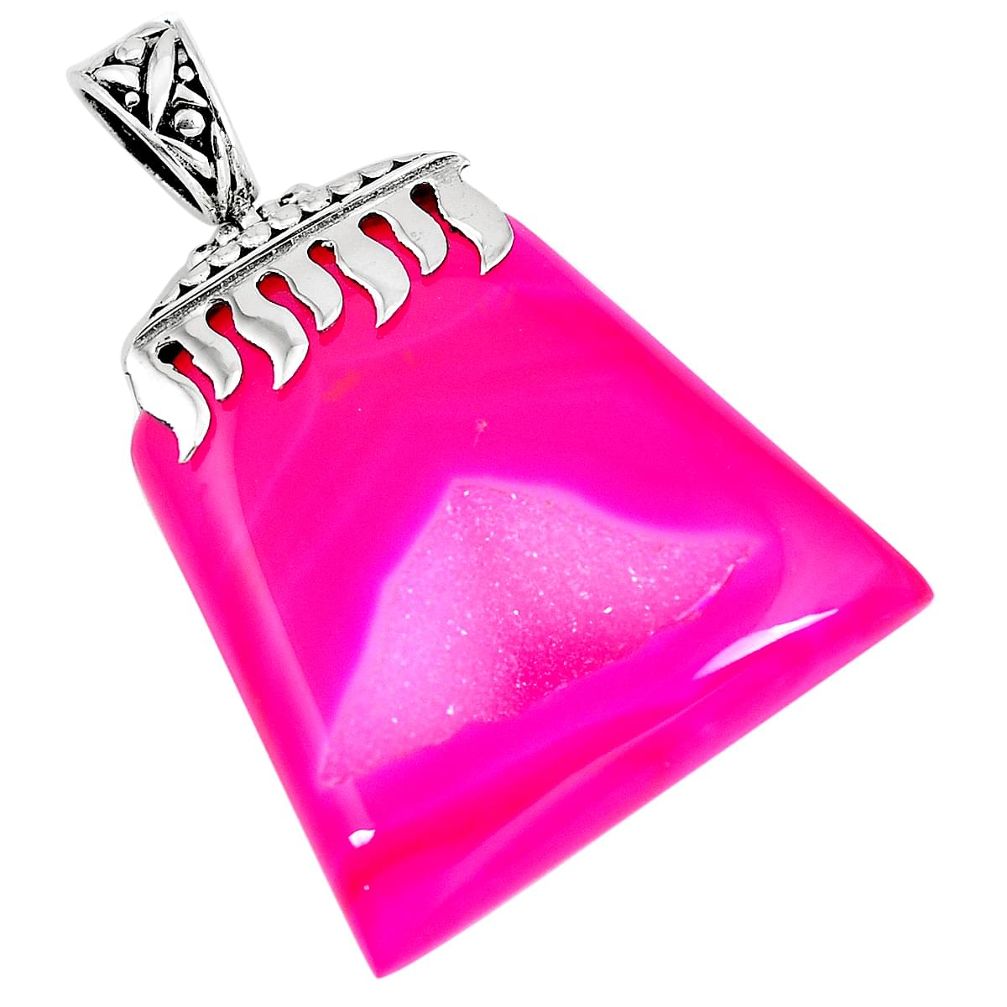 Pink druzy fancy shape 925 sterling silver pendant jewelry d30362