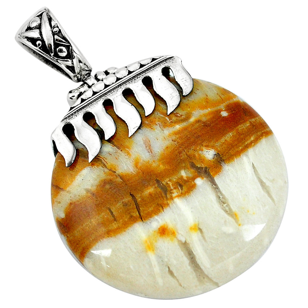 925 sterling silver natural brown picture jasper pendant jewelry d30384