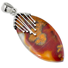 Clearance Sale- Natural brown moroccan seam agate 925 sterling silver pendant d30385