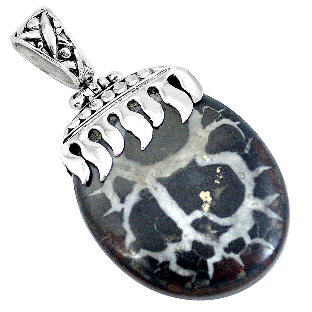 Natural brown septarian gonads 925 sterling silver pendant d30387