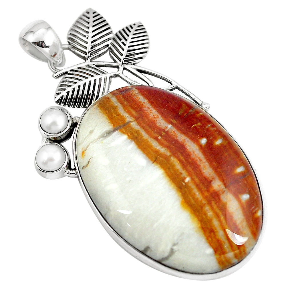 Natural brown picture jasper pearl 925 sterling silver pendant d30396