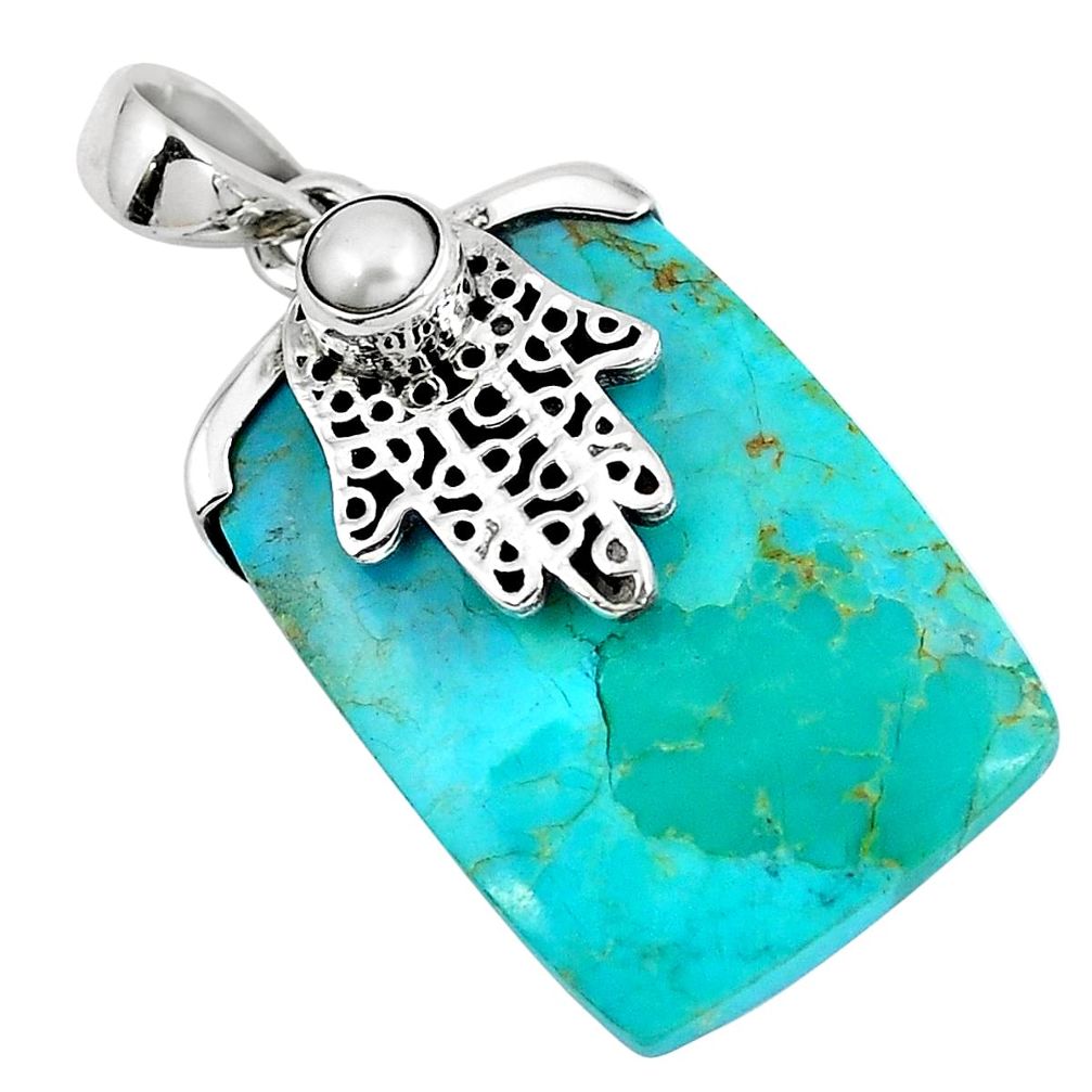 Blue arizona mohave turquoise pearl 925 sterling silver pendant d30402