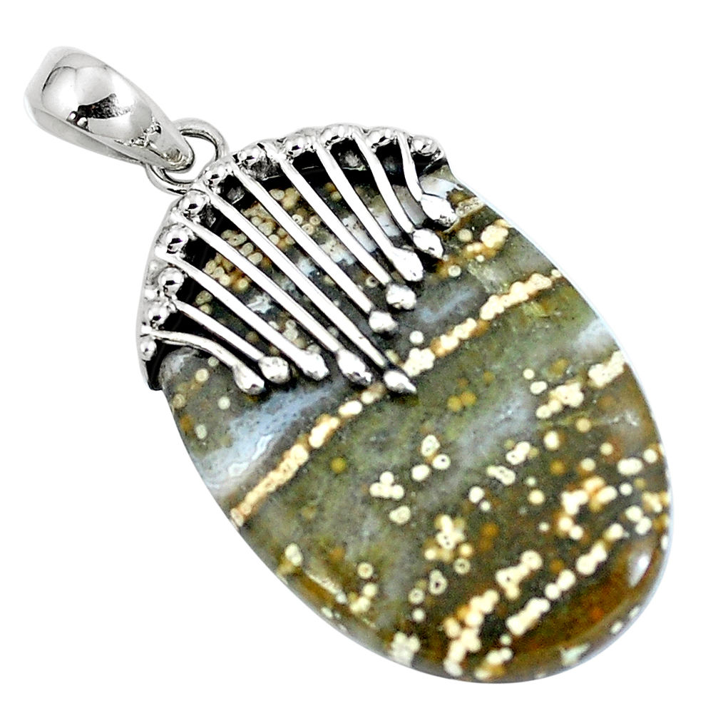 Natural green ocean sea jasper (madagascar) 925 silver pendant d30411