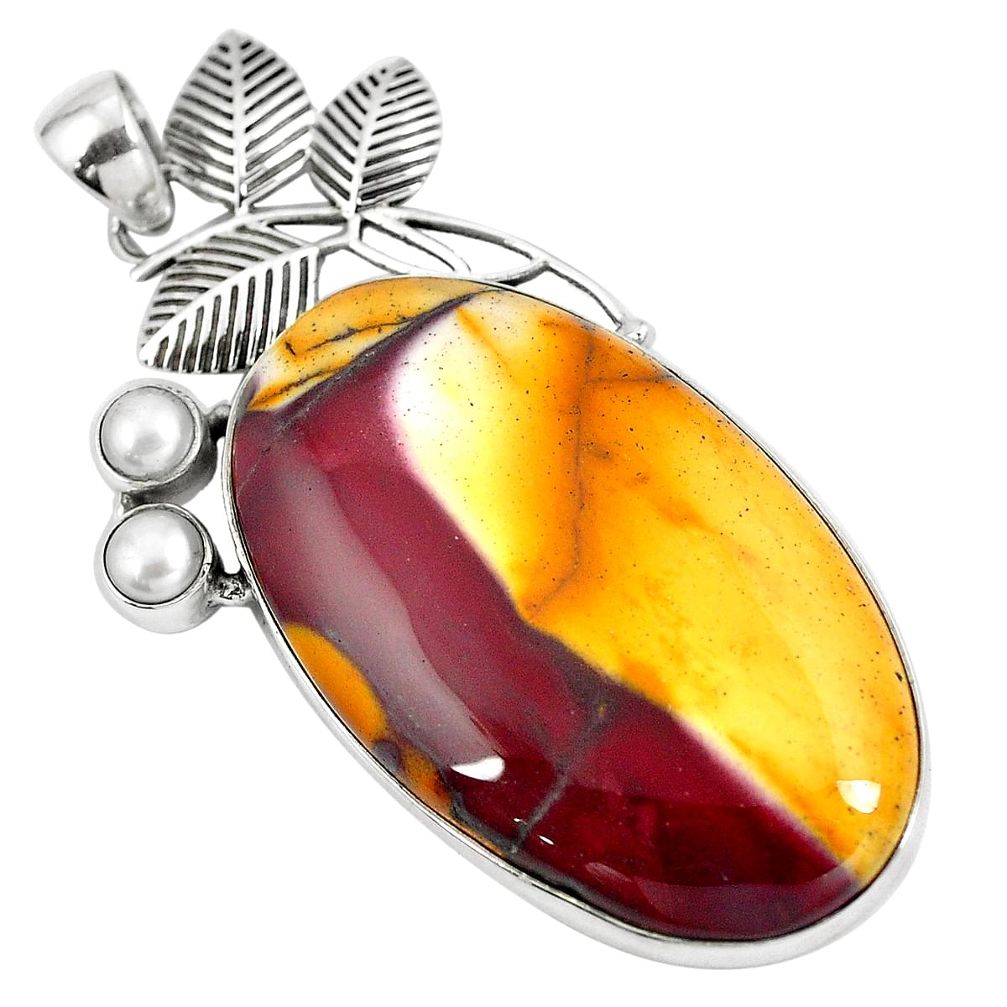 925 silver natural brown mookaite pearl deltoid leaf pendant jewelry d30425