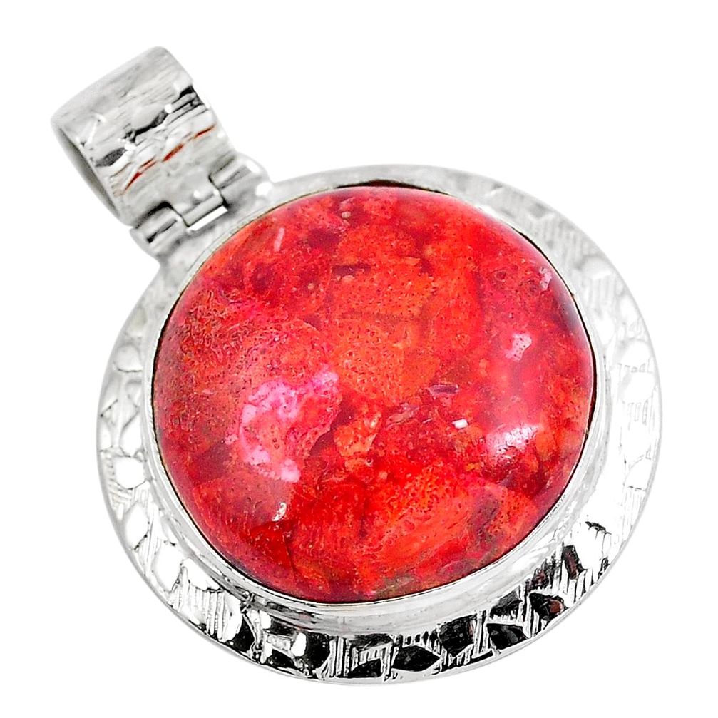 Natural red sponge coral 925 sterling silver pendant jewelry d30434