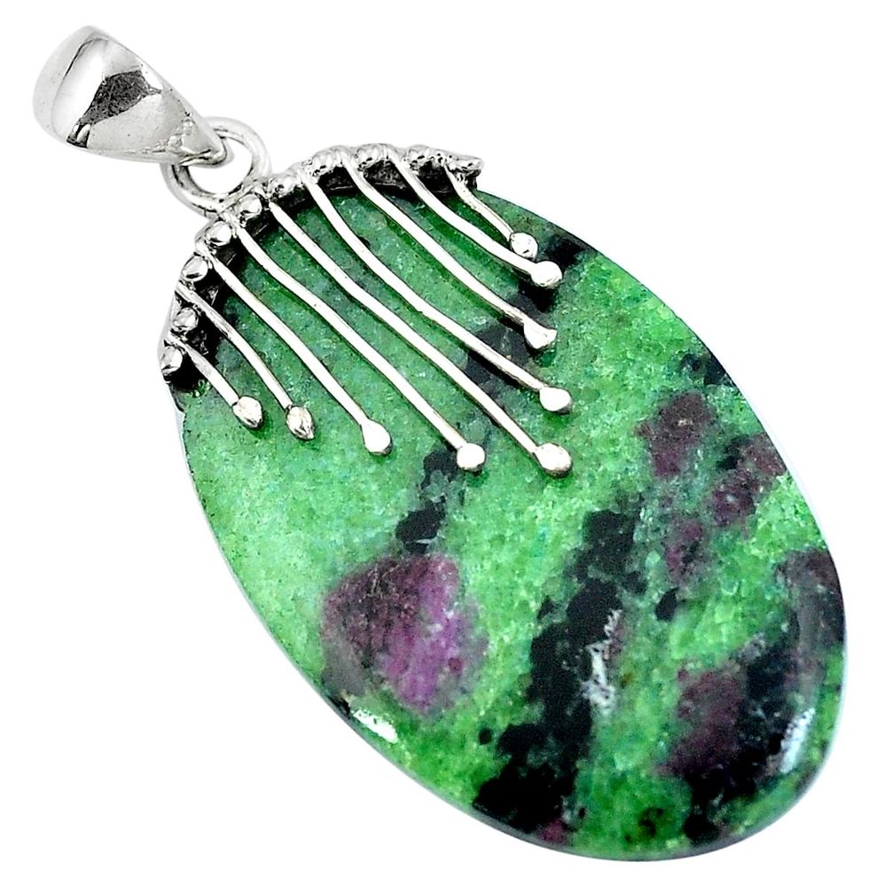 Natural pink ruby zoisite 925 sterling silver pendant jewelry d30435