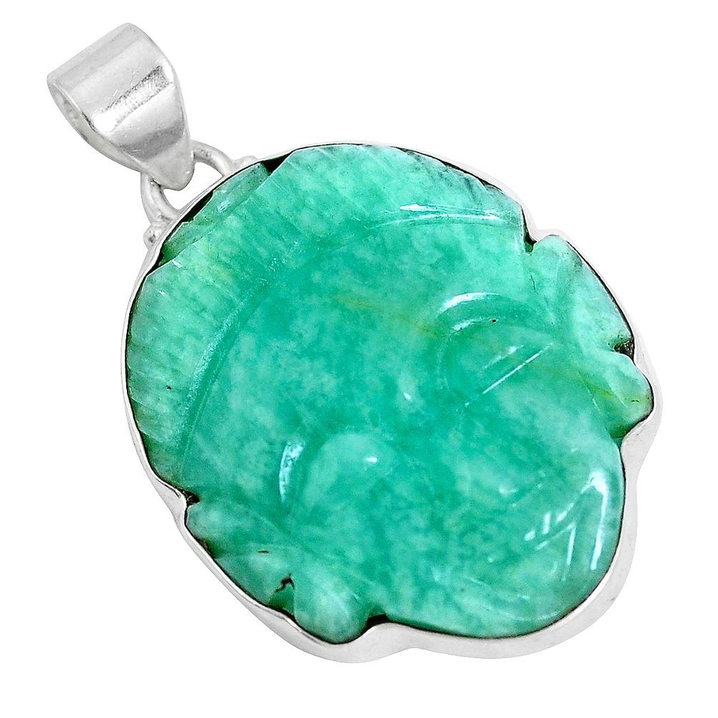 Natural green peruvian amazonite 925 silver buddha charm pendant d30601