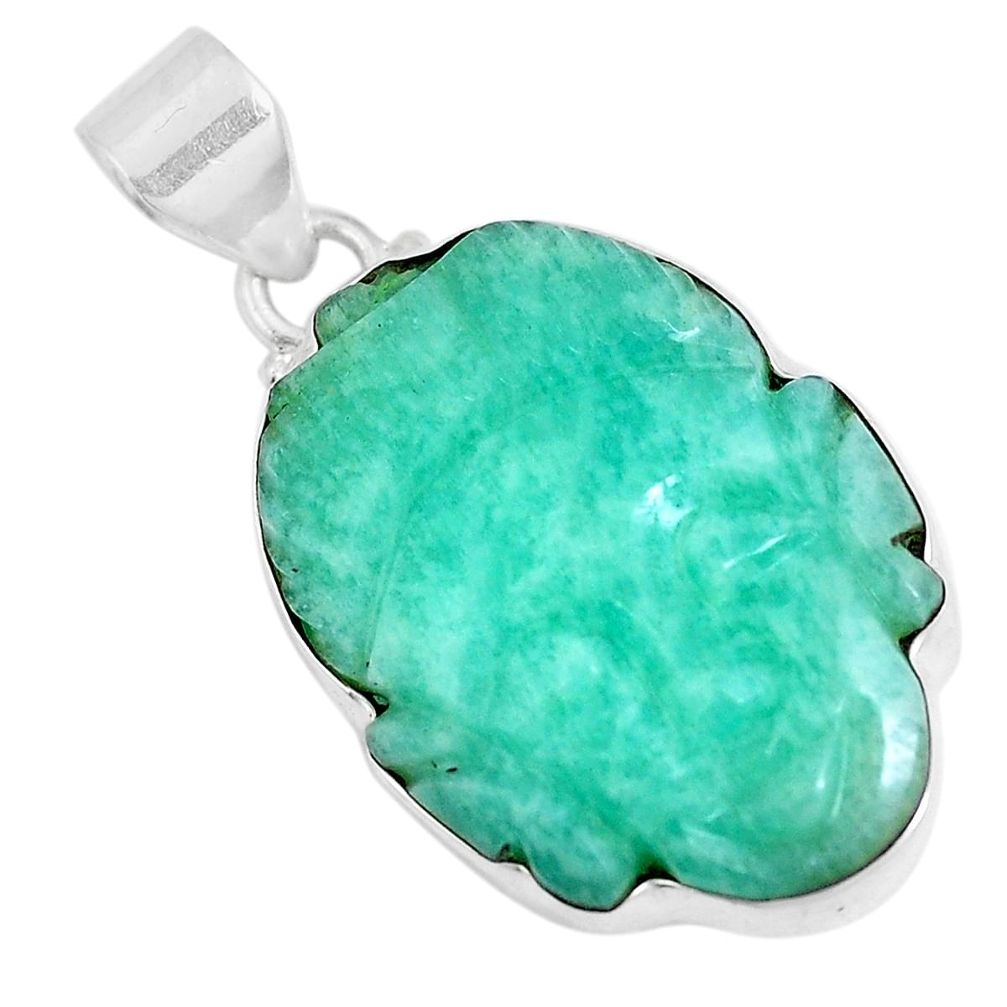 Natural green peruvian amazonite 925 silver buddha charm pendant d30603