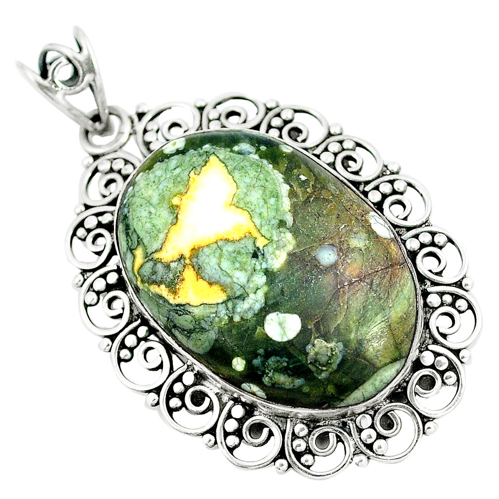 925 silver natural green rainforest rhyolite jasper pendant jewelry d30624